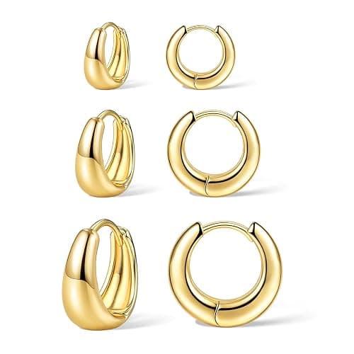 3Pairs Gold Hoop Earrings Set for Women Trendy Chunky Huggie Dainty Earring Jewelry for Women Teens thumbnail 2