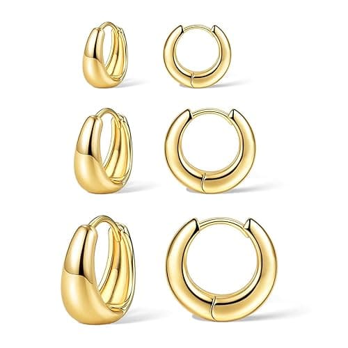 3Pairs Gold Hoop Earrings Set for Women Trendy Chunky Huggie Dainty Earring Jewelry for Women Teens thumbnail 3