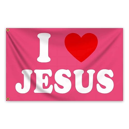 KNAPAL I Love Jesus Flag Pink 3x5 Ft Christian Jesus American Flag Durable Polyester I Heart Jesus Flags for House Yard Indoor College Dorm Room Bedroom Wall Jesus Loves You Outdoor Flag Banner Decor - Image 1