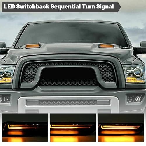 NJSBYL LED Hood Bezel Lights For 2010-2018 Ram 1500 2019-2022 Ram 1500 Classic with Sport Hood Vehicles Extra White LED DRL Daytime Running Lamps Sequential Amber LED Turn Signal Lights 68324990AA thumbnail 9
