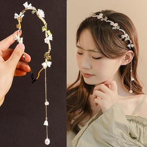 AHONEY Flower Headband for Women Girls Hair Vine Gold Leaf Boho Headband Wedding Fairy Accessories Headpiece Bridal Crown (Floral) - Image 1