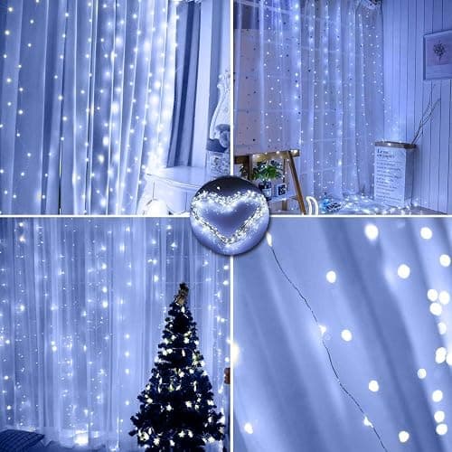 New Fairy Curtain Lights for Bedroom 300 LED, Jezoll Christmas String Lights USB Plug in 8 Modes Wall Hanging Twinkle with Remote Control for Wedding Party Backdrop Decor White (9.8x9.8FT) thumbnail 2