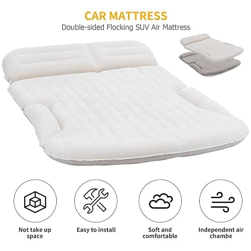 KMZ SUV Air Mattress Thickened and Double-Sided Flocking Travel Camping Bed with 2 Pillows & Electric Pump Dedicated Mobile Cushion Inflatable Bed for SUV Trunk and Rear Seat (Beige and Coffee) thumbnail 4