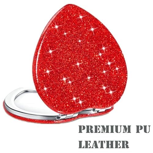 mpowtech Red Heart Shaped Compact Mirror for Purse,1x/2x Magnification Cute Travel Mirror with Glitter,2.76 inch Double-Sided Mini Folding Mirror,Small Pocket Mirror for Gift,Travel Essentials thumbnail 5