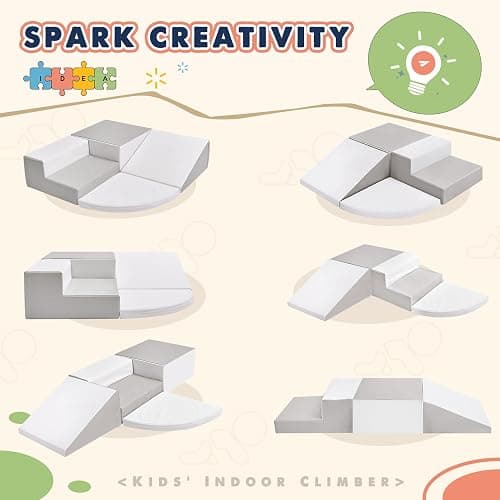 little dove Large 4-Piece Set Climbing Toys for Toddlers 1-3, Baby Foam Climbing Blocks for Toddlers,Soft Play Toddler Climbing Toys Indoor for Crawling Climbing and Sliding,Foam Play Gym,Gray & White thumbnail 6