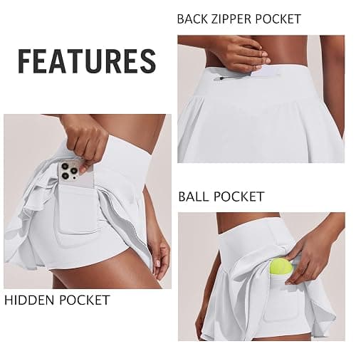 PINSPARK Womens Pleated Tennis Skirt Double Ruffle Golf Skort Tummy Control Athletic Skirts with 3 Pockets Workout Pickleball thumbnail 4