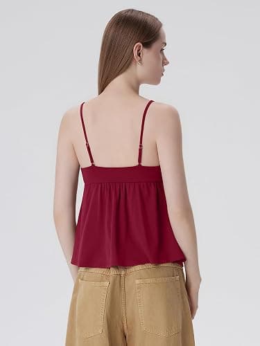 SUUKSESS Women V Neck Babydoll Tank Tops with Built in Bra Summer Cute Peplum Cami Going Out Tops thumbnail 7