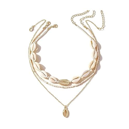 YANCHUN Shell Necklace Beach Jewelry for Women Sea Shell Necklace Layered Gold Shell Charm Necklaces Summer Outfits for Women Beach Fashion Accessories - Image 1