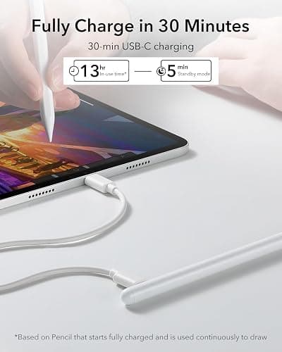 ESR Stift für iPad 2018-2025, Pencil mit Tilt Sensitivity, Palm Rejection, Kompatibel mit iPad 11 (A16)/10. Gen, Air 11"/13", Pro 11"/12,9"/13", Mini 6/5, Weiß thumbnail 5