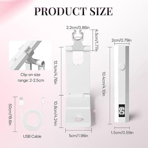 krofaue Cordless UV Nail Light with Stand, Digital Display, 2 Timers | Hands-free, stand doubles as phone holder, 20s/60s timers, 3W dual LED, 180mAh battery, for gel nails, rhinestones, travel thumbnail 5