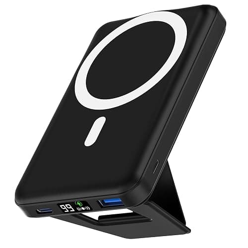podoru for MagSafe Power Bank, 10000 mAh Foldable Magnetic Portable Charger | 22.5W PD Fast Charging, with USB-C Cable LED Display, Wireless Battery Pack for iPhone 17/16/15/14/13/12 Series-Black - Image 1