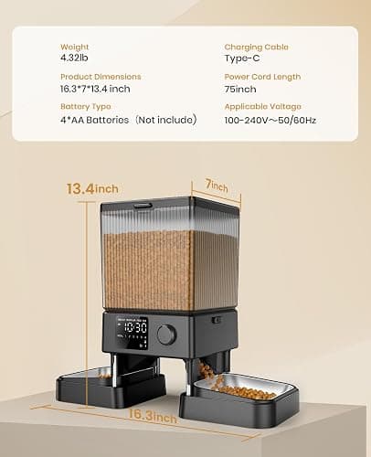 oneisall Automatic Cat Feeder for 2 Cats, 20 Cups/5L Automatic Cat Food Dispenser for Small Pets Indoor, Timed Cat Feeder for Dry Food - Black thumbnail 9