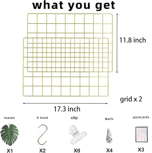 BULYZER Grid Wire Board,for Memo Picture Panel Wall Decoration for Room Office Mat Photo Hanging Art Display Frames Desk Storage Organizer,17.3" x 11.8"(2Pack) (Gold) thumbnail 3