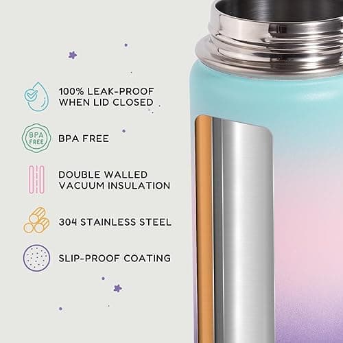12oz Kids Water Bottle for School, Toddler Water Bottles with Straws, Insulated Water Bottles for Boys&Girls, Stainless Steel Vacuum Insulated Bottle for Kids, Leak-Proof, BPA-Free, Aurora thumbnail 5
