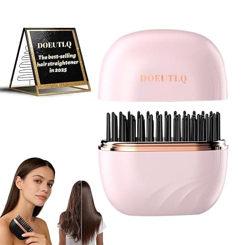 Mini Hair Straightener Portable 2026 Cordless Curling Iron Small Flat Steam Hair Straightener Brush Travel Hot Styling Tools for Women Wireless Tiny Ceramic Hairdressing Comb Size - Image 1