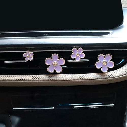 ORIESSE Cute Flowers Air Vent Clips Car Air Freshener,4pcs Purple Girly Daisy Flower Car Accessories for Women,Lavender Car Decorations Refillable Clips On Air Freshener thumbnail 8