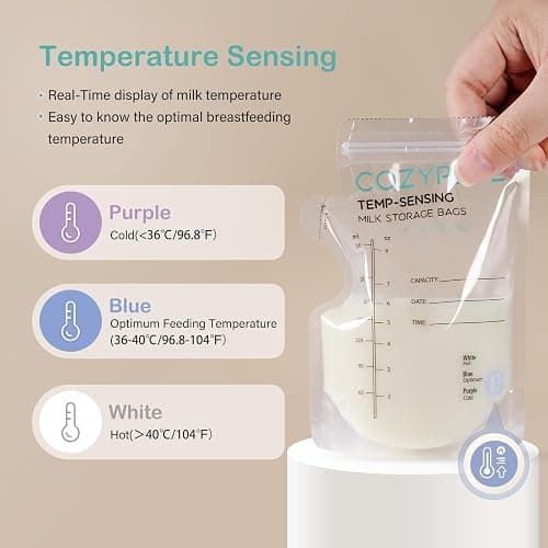 Cozypepe 100 Pcs Breastmilk Storage Bags, 8oz Breast Milk Storing Bag with Pour Spout, Temperature-Sensing Color Change Milk Bag for Convenient Breastfeeding, No Leak Presterilized for Freezer thumbnail 2