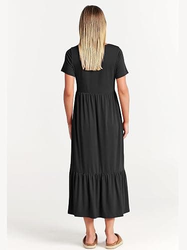 ANRABESS Womens 2025 Summer Casual Maxi Dress A line Tiered Flowy Short Sleeve Crewneck T Shirt Beach Travel Long Dresses thumbnail 5