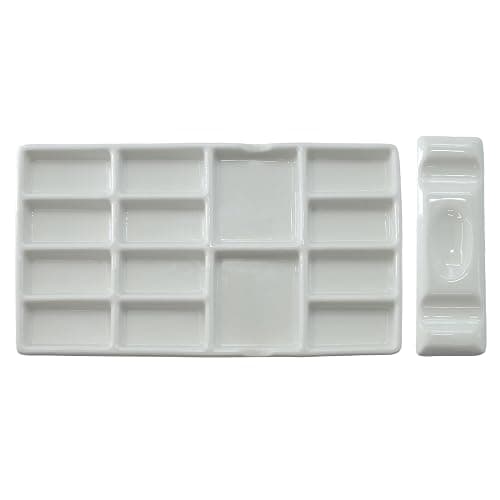 Ymcafmo 14-Well Ceramic Paint Palette, Porcelain Watercolor Painting Palette, Porcelain Paint Tray，Ideal for Watercolor Tin and Painting Supplies。（2ps） - Image 1
