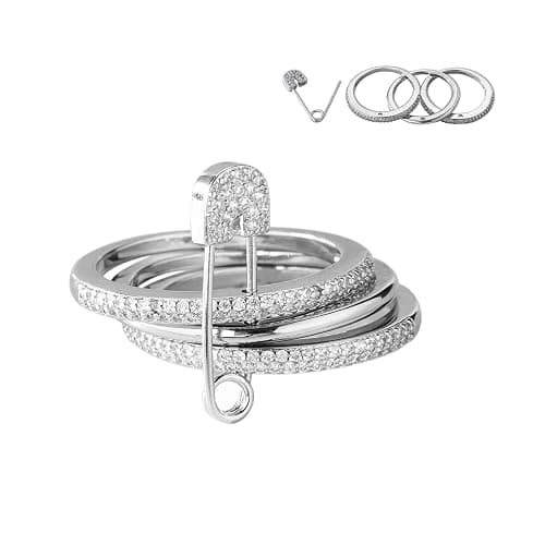 BLBLJERY Safety Pin Silver& Gold Stackable Rings for Women Non Tarnish 14k Gold Plated Statement Ring Set Cubic Zirconia Wedding Rings Thumb Ring Stack Pack Unique Jewelry Gift Women - Image 1