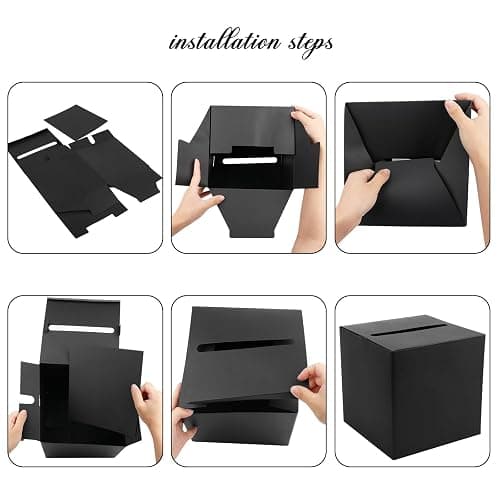 Black Card Box Wedding Favors Post Box Cardboard Receiving Money Box Holder for Wedding Reception, Baby Showers, Anniversary, Birthday Party, Graduation Table Centerpiece Decorations thumbnail 5