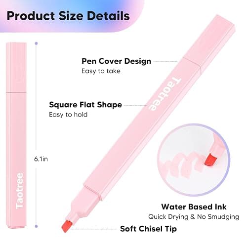 Taotree 12Pcs Aesthetic Cute Highlighters Assorted Colors, Back to School | Bible Highlighters and Pens No Bleed, Chisel Tip Pastel Markers Pens for Journaling, School Supplies, Office Desk Accessories thumbnail 4