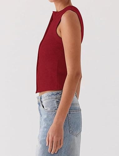 Matunana Womens Going Out Tops Summer Spring Ribbed Tank Sexy Crop Cute Y2K Button Down T Shirts Fashion Clothes 2025 thumbnail 4