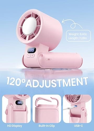 Deyhoc Portable Handheld Turbo Fan, 1-199 Speed Adjustable, Pink thumbnail 7