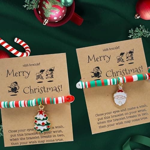 VALIJINA 7 Pcs Christmas Bracelet Set Stretch Bracelets with Christmas card Heishi Surfer Christmas Bracelets bulk bracelets for Women xmas gifts thumbnail 2