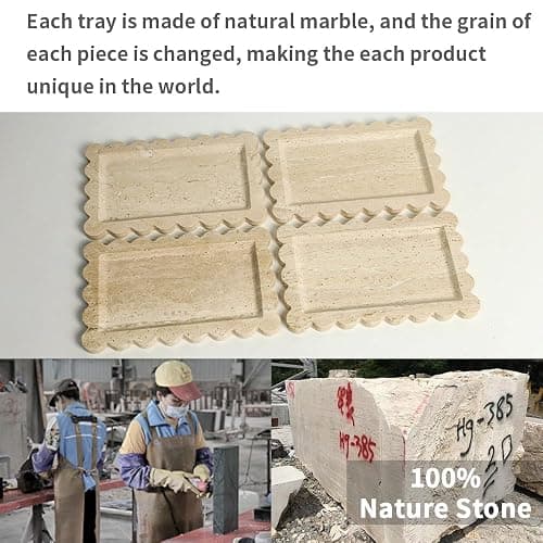 Natural 100% Marble Vanity Tray Luxury Scalloped Marble Storage Rectangle Italian Travertine Tray for Home Decor Stone Tray for Bathroom/Kitchen/Candle Key (Rectangle-11.8 * 7.4-Beige Travertine) thumbnail 4