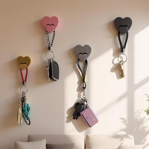 Qlirovix Self Adhesive Towel Hooks 4 Pack Pink Heart Shaped Wall Hooks, No Drill Stick on Hooks for Bathroom thumbnail 6