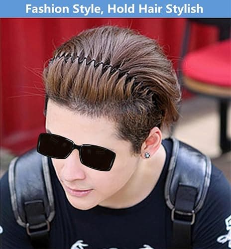 bodbop XINGZHE Hair Bands, 2 PCS Metal Headbands for Men Women's Fashion Headband Stylish Sports Hairband Head Hoop with Non Slip Wavy Teeth, Black (Wide Wavy + Hook Wavy) thumbnail 3