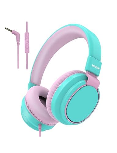 MIDOLA Kids Headphone Wired Volume Limited 85/94dB Over-Ear/On-Ear Foldable Headset with Microphone Hearing Protection Headphones for Toddler Boy Girl Child School Learning Pad Tablet Cyan - Image 1