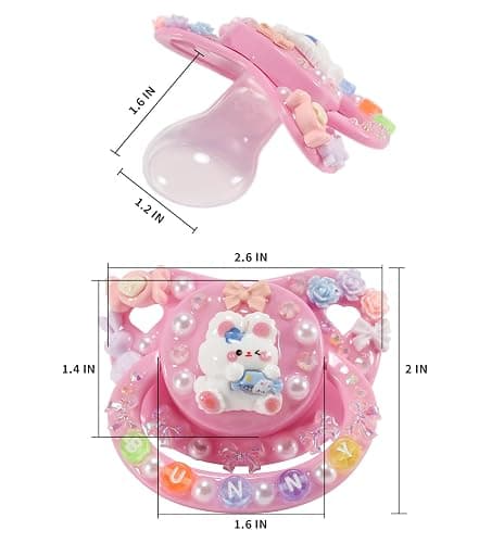 CutiePlusU Adult Sized Pacifier Dummy for Adult-Big Shield DIY Handmade-Bunny Pink thumbnail 2
