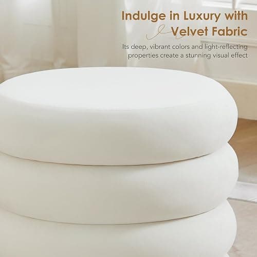 Flouki 20.1" Storage Ottoman Round, Vanity Stools for Bedroom, Velvet Pouf Ottoman with Removable Lid, Modern Ottoman Stool for Girls Women, Foot Stool for Living Room, White thumbnail 4