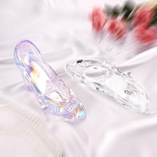 Cinderella Shoe Decor, Crystal High Heels Shoes Ornaments Glass Slipper Decoration Gift for Wedding Birthday Halloween Christmas Party, Colorful Transparent thumbnail 5