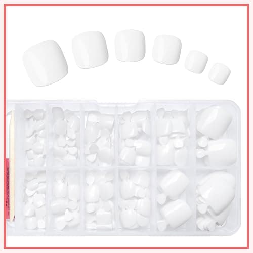LuckForever 168pc Press on Toenails Women Fake Toe Nails with Glue Tabs, White Fake Toenails Press on Nails Short Square Acrylic Toe Nail Tips Glue on Toenails False Artificial Toe Nails Press ons thumbnail 5