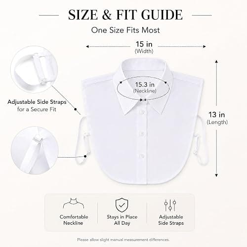 ITISMUNGO 2 Pcs Detachable Fake Pointed Collar for Women, Black & White Dickey Collar Half Shirt, Soft Breathable Faux Collar for Daily/Graduation/Office Outfits thumbnail 2