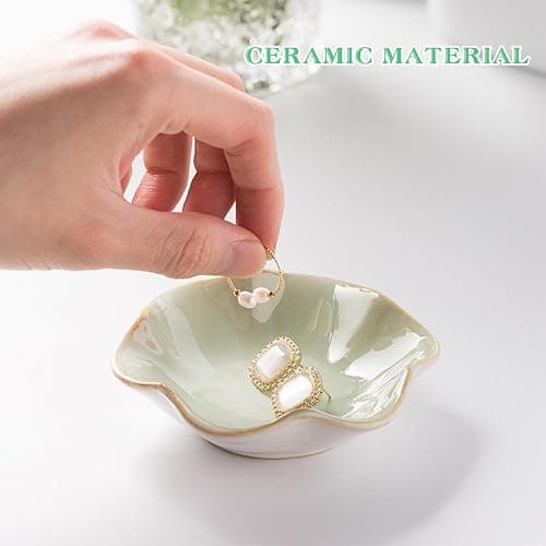 CavspkArt Ceramic Jewelry Dish, Decorative Ring Dish, Key Bowl, Gift for Women and Girls (White) thumbnail 4