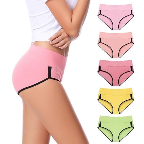 CAILECOTTON Women's Underwear Cotton High Waisted Hipster Panties Soft Stretch Breathable Everyday Brief 5 Pack - Image 1