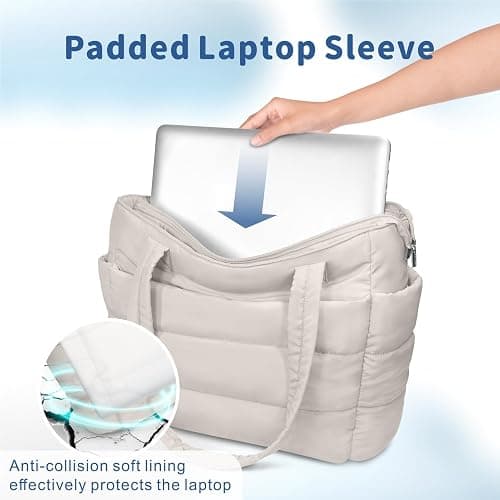 TOPDesign Puffer Tote Bag for Women, Lightweight Puffy Handbag with Compartments, Quilted Shoulder Bag for Work, Travel, Gym thumbnail 6