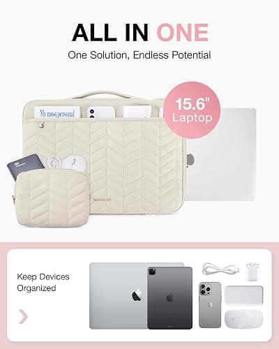 BAGSMART 15-15.6 Inch Laptop Case Sleeve for Women, Puffy Shockproof Laptop Bag with Accessories Pouch and Handle, Lightweight Computer Case Compatible with Dell, HP, MacBook Air/Pro, Natural Cream thumbnail 3