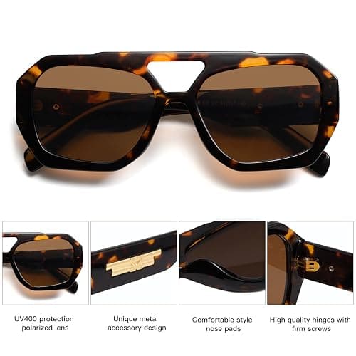 SOJOS Trendy Aviator Sunglasses for Womens Mens Polarized,Hexagonal Square Double Bridge Designer Inspired Sun Glasses SJ2288 thumbnail 4
