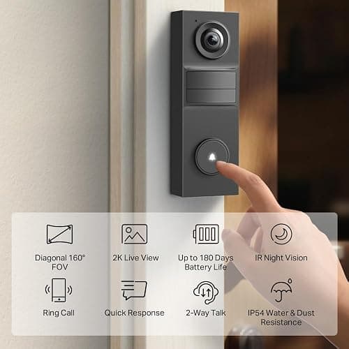 Tapo D205 2K 3MP Battery Doorbell Wireless, No Monthly Fee,160° FOV Ultra-Wide,Video Doorbell Wireless,2 Way Audio, TP-Link AI Detection,180 Days Battery,IP54,APP Control, Alexa/Google Home thumbnail 5