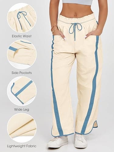 Fisoew Women's Baggy Wide Leg Pants Casual Drawstring Elastic Waisted Contrast Color Workout Y2K Track Pants thumbnail 3