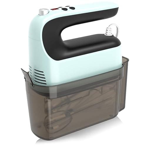 Yomelo 9-Speed Digital Hand Mixer Electric, 400W Powerful DC Motor, Baking Mixer Handheld with Snap-On Storage Case, Touch Button, Turbo Boost, Dough Hooks, Whisk (Ice Blue) thumbnail 3