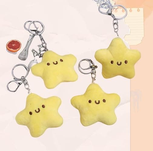 TVRTFQ Stocking Stuffers, 2 Pieces Cute Star Plush Keychains Cure Squeaky Doll Kawaii Backpack Pendant Girly Heart Little Stars Car Keychain Birthday Gifts for Friend, Christmas Gifts thumbnail 3