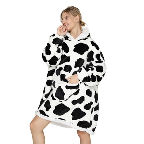 Deserthome Wearable Blanket Hoodie Oversized Hooded Blanket for Adult Women Super Soft Comfortable Warm Flannel Cow thumbnail 3
