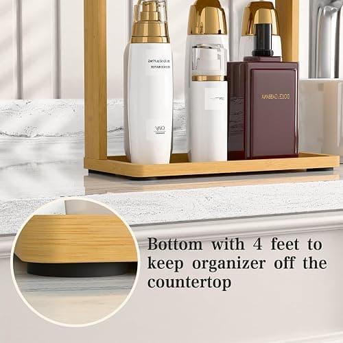PEKER Bamboo Bathroom Organizer Countertop – Small Vanity Storage Shelf for Makeup, Perfume, Skincare – Natural Cosmetics Display Rack for Dresser, Sink, Kitchen – Natural thumbnail 7