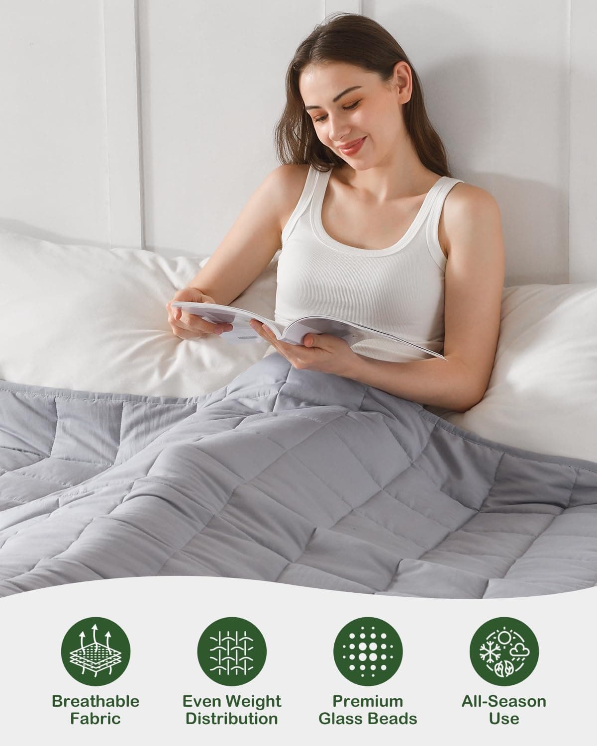 Sivio Adult Weight Blanket 6 kg Breathable Weighted Blanket Soft Material with All Season Glass Beads, Sofa Bed 135 x 200 cm Grey thumbnail 6